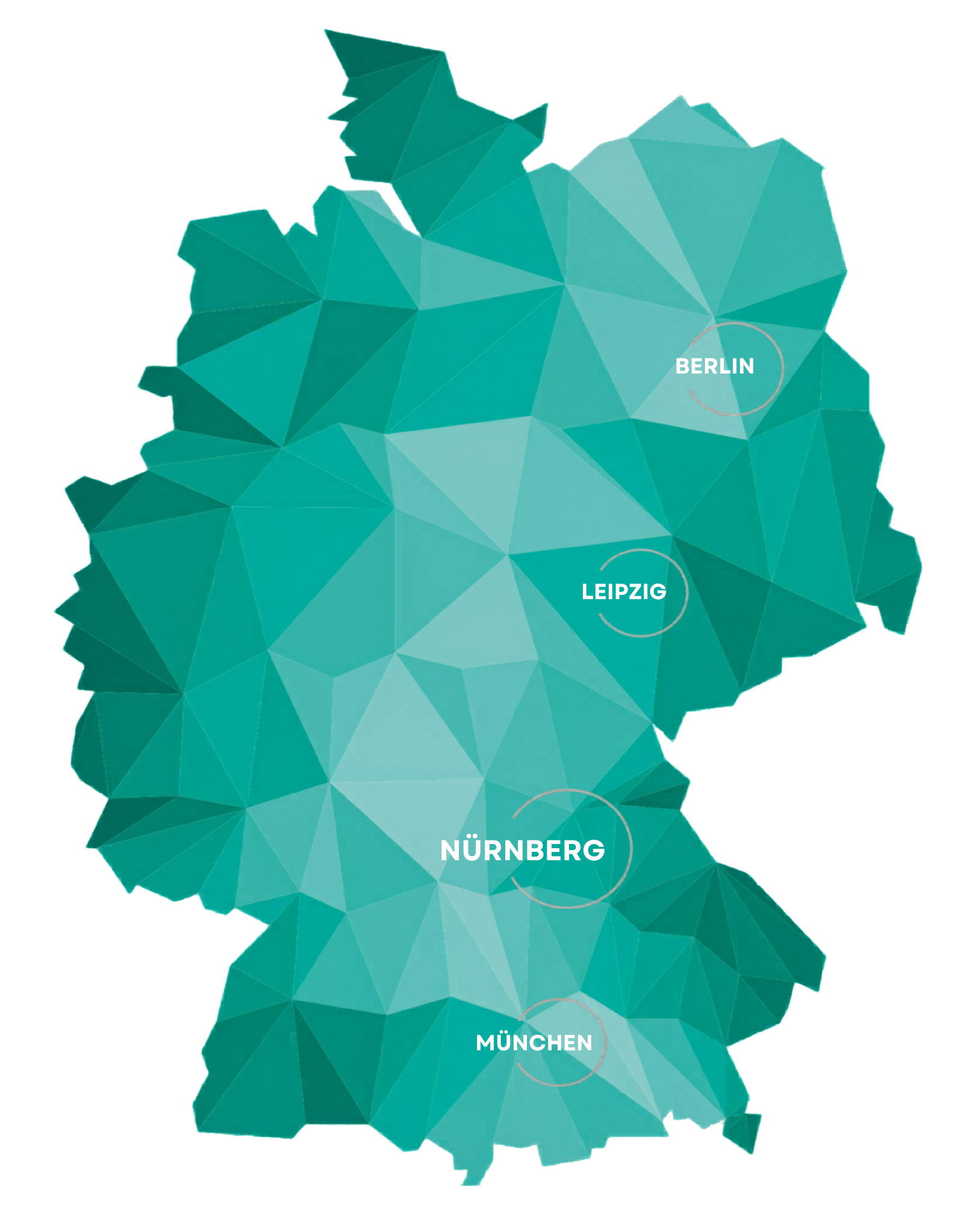 Deutschlandkarte in IT2media-Grün mit den vier Standorten
